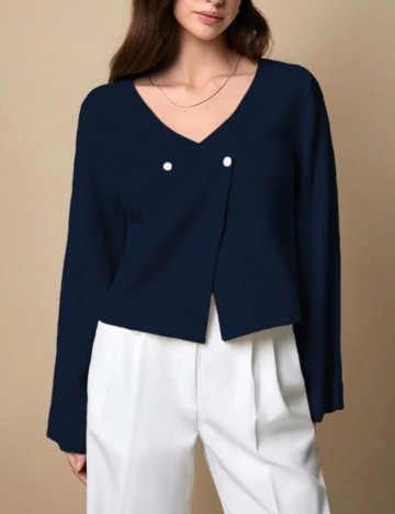 Pulover cu nasturi Shein, bleumarin