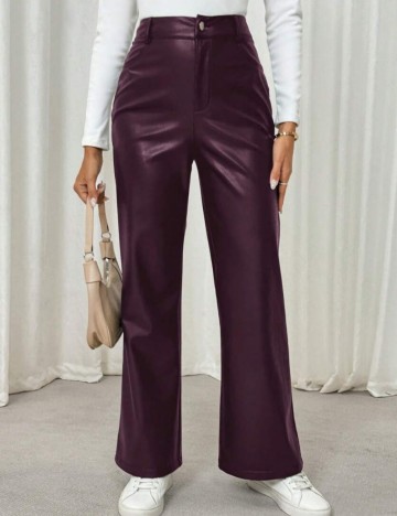 Pantaloni imitație din piele Shein, vișiniu