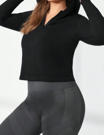 Hanorac Cu Fermoar Shein Curve+, negru