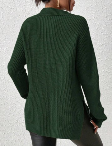Pulover cu fermoar Shein, verde