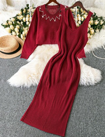Set rochie și pulover Shein Curve+, vișiniu