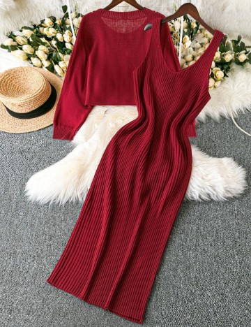 Set rochie și pulover Shein Curve+, vișiniu
