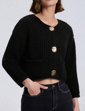 Pulover cu nasturi Shein, negru