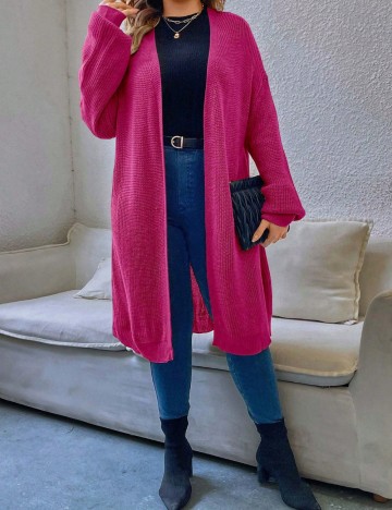 Cardigan lung Shein Curve+, roz