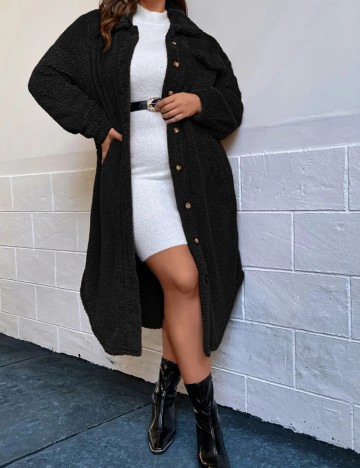 Cardigan lung Shein Curve+, negru