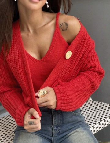 Set top si cardigan Shein, roșu