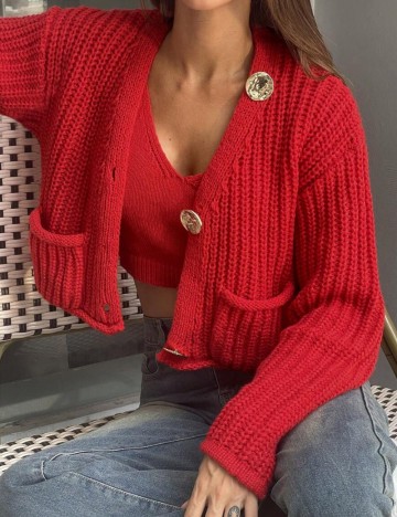 Set top si cardigan Shein, roșu