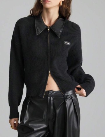Pulover cu fermoar Shein, negru