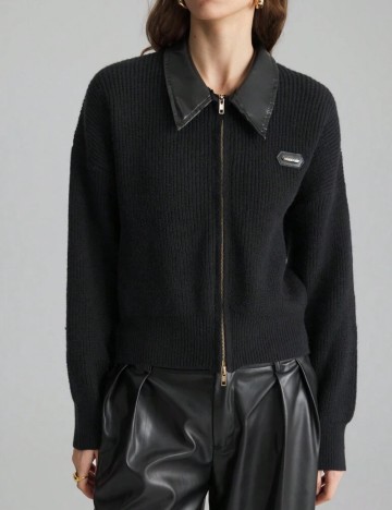 Pulover cu fermoar Shein, negru
