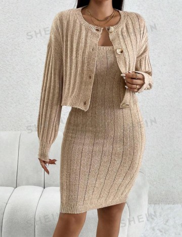 Set Rochie și Cardigan Shein, bej