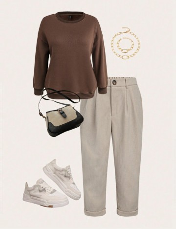 Pantaloni Shein Curve+, crem