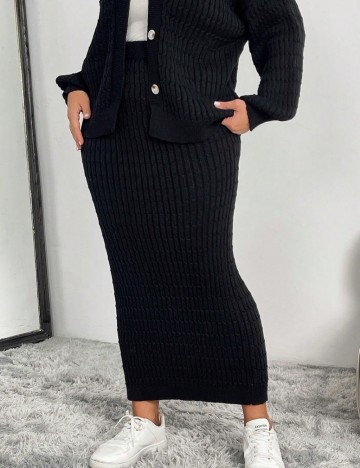 Fustă midi Shein Curve+, negru