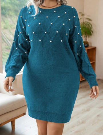 Rochie tricotată Shein Curve+, albastru