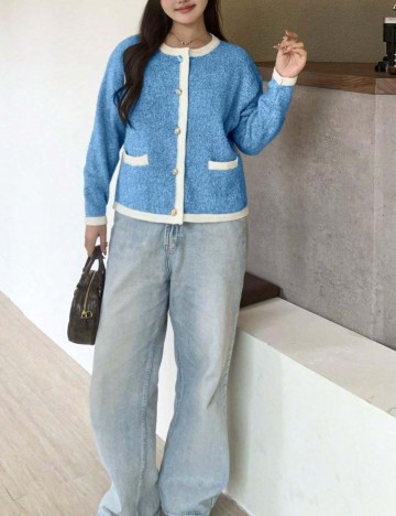 Cardigan Shein Curve+, albastru