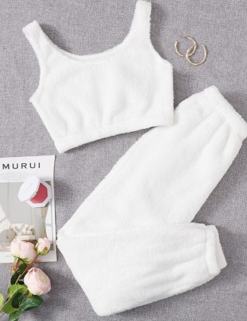 Compleu pijamale Shein, alb