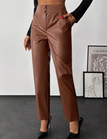 Pantaloni imitație din piele Shein Curve+, maro