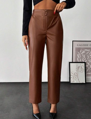 Pantaloni imitație din piele Shein Curve+, maro