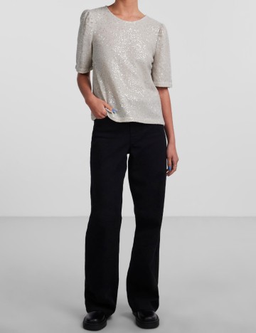 Tricou Pieces, crem