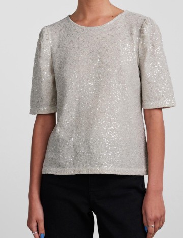 Tricou Pieces, crem