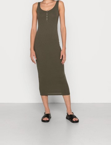 Rochie maxi Pieces, kaki