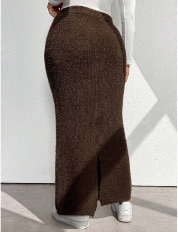 Fustă maxi Shein Curve+, maro
