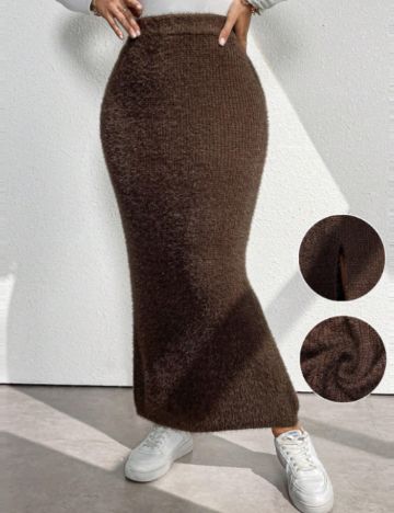 Fustă maxi Shein Curve+, maro