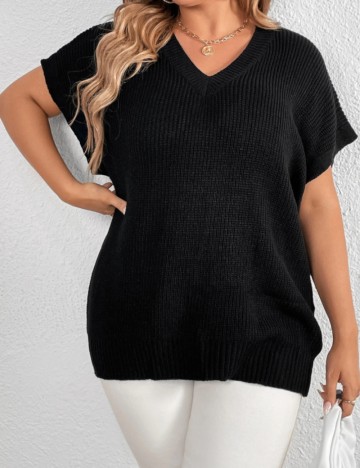 Pulover cu mânecă scurtă Shein Curve+, negru