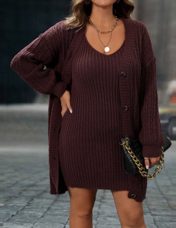 Set Rochie și Cardigan Shein Curve+, maro