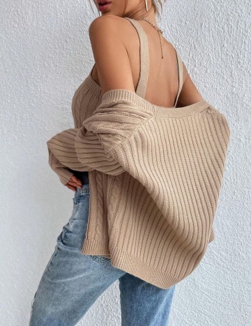 Set top si cardigan Shein Curve+, maro