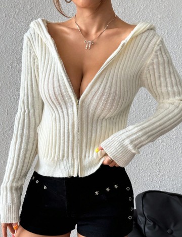 Pulover cu fermoar Shein, crem