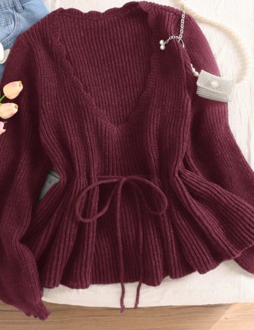 Pulover Shein Curve+, vișiniu