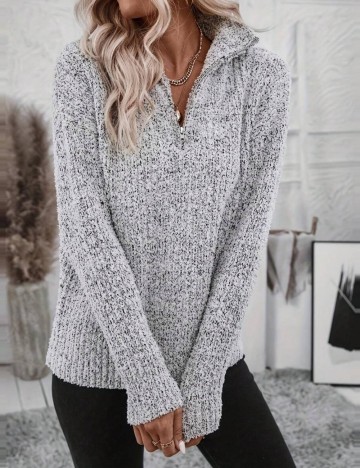 Pulover cu fermoar Shein, gri