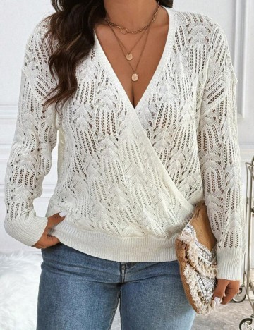Pulover Shein Curve+, alb