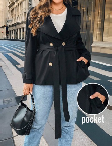 Trench scurt Shein Curve+, negru