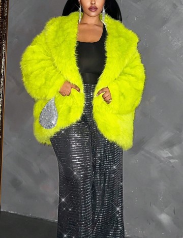 Haină De Blană Shein Curve+, verde
