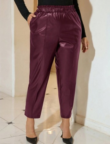 Pantaloni imitație din piele Shein Curve+, vișiniu