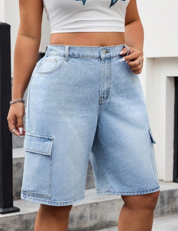 Pantaloni scurți Shein Curve+, albastru