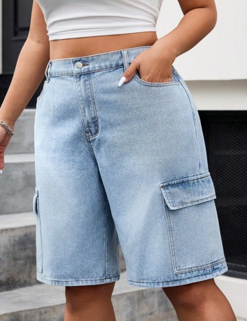 Pantaloni scurți Shein Curve+, albastru