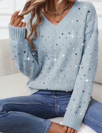 Pulover Shein Curve+, albastru
