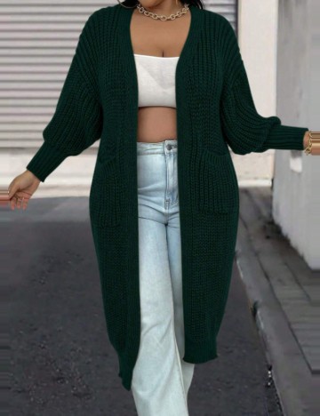 Cardigan lung Shein Curve+, verde