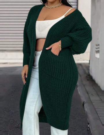 Cardigan lung Shein Curve+, verde