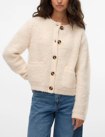 Pulover cu nasturi Vero Moda Aware, crem