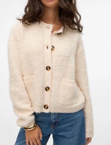 Pulover cu nasturi Vero Moda Aware, crem