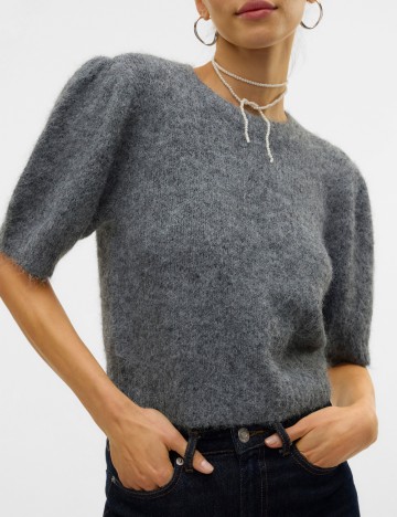 Pulover cu mânecă scurtă Vero Moda, gri