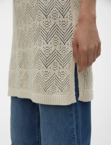 Pulover cu mânecă scurtă Vero Moda, crem