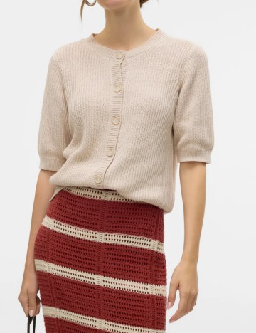 Pulover cu mânecă scurtă Vero Moda, bej