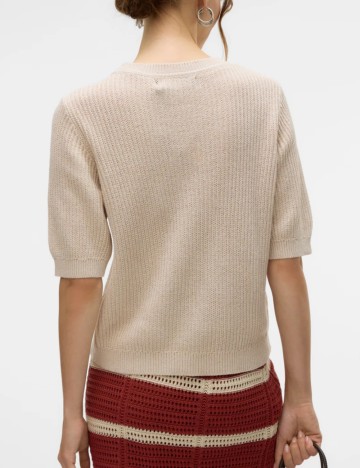 Pulover cu mânecă scurtă Vero Moda, bej