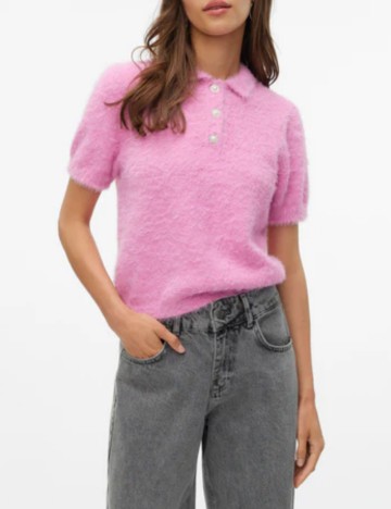 Pulover cu mânecă scurtă Vero Moda, roz