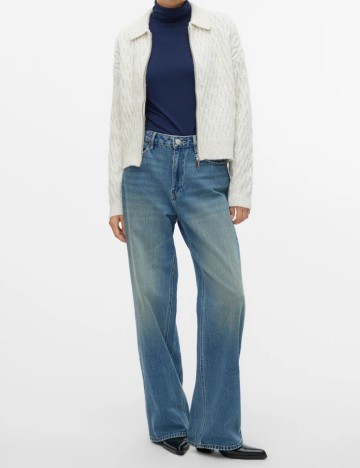 Pulover cu fermoar AWARE by VERO MODA, crem