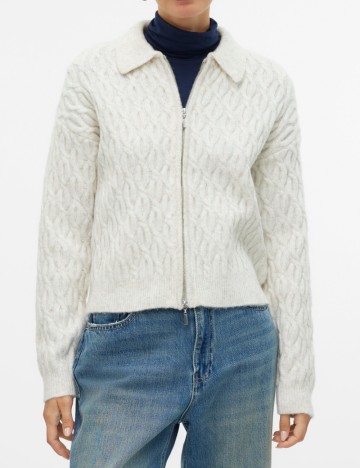 Pulover cu fermoar AWARE by VERO MODA, crem